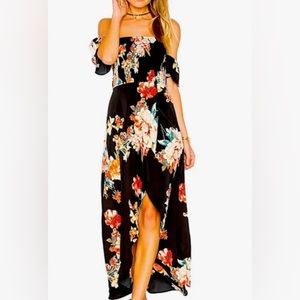 High low shoulder floral dress